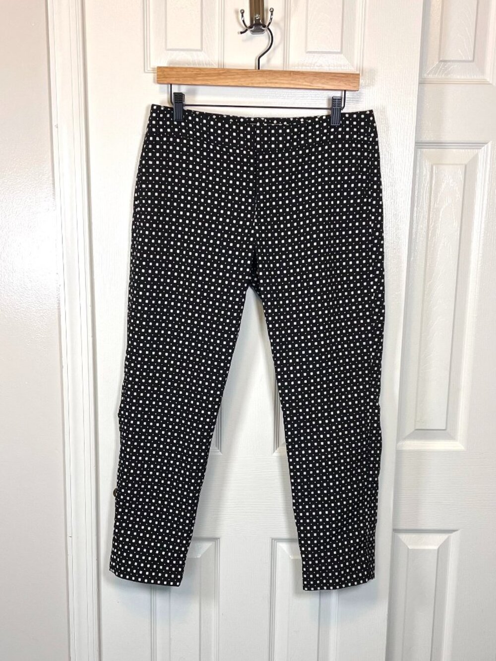 Banana Republic Factory Hampton Fit Jacquar Print Black White Ankle Pants Size 6